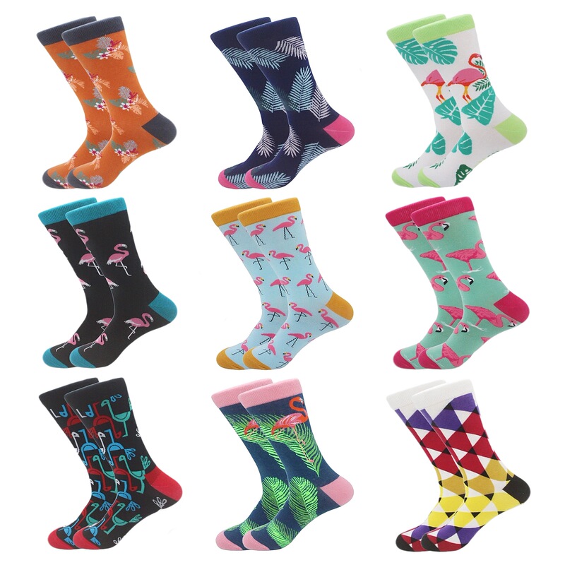 New Autumn and Winter New Color Men's Socks Cartoon Flamingo Cotton Socks Men and Women Couple Jacquard Socks