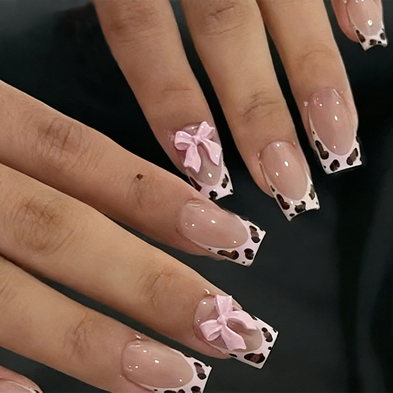 Cross-Border Hot-Selling French-Style Leopard Print Wearable Nail Tips, Simple Ins-Style High-End Nail Stickers, Wearable Nail Art Cross-Border Hot-Selling French-Style Leopard Print Wearable Nail Tips, Simple Ins-Style High-End Nail Stickers, Wearable Nail Art