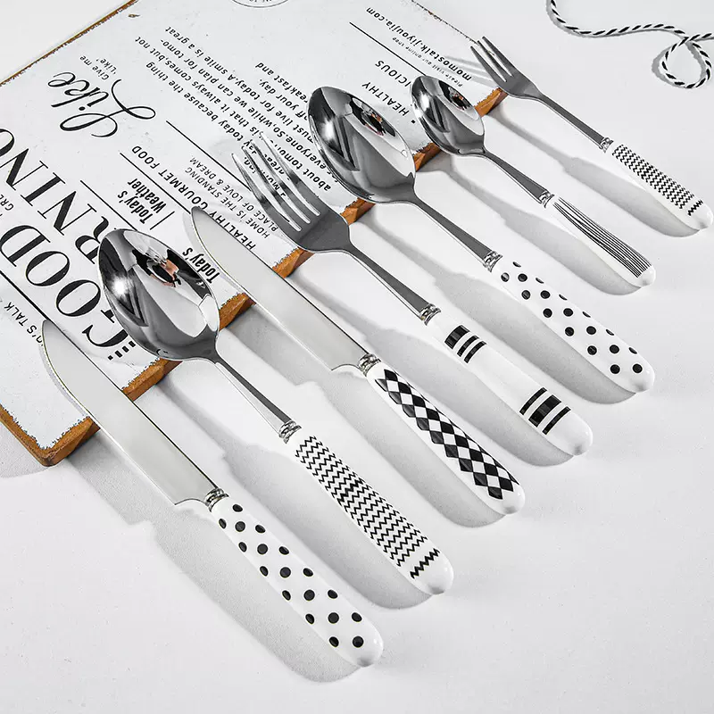 赫本风高颜值不锈钢陶瓷刀叉勺套装 喝汤甜品勺牛排刀叉勺伴手礼