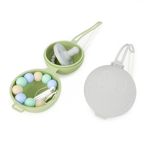 Portable anti-falling pacifier storage bag dustproof lanyard silicone pacifier box baby soothing smiley face storage box