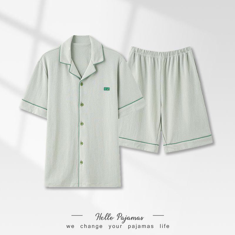Pajamas de algodón para hombres, pantalones cortos de manga corta delgados de verano, juveniles se pueden usar con un conjunto de ropa de casa grande.
