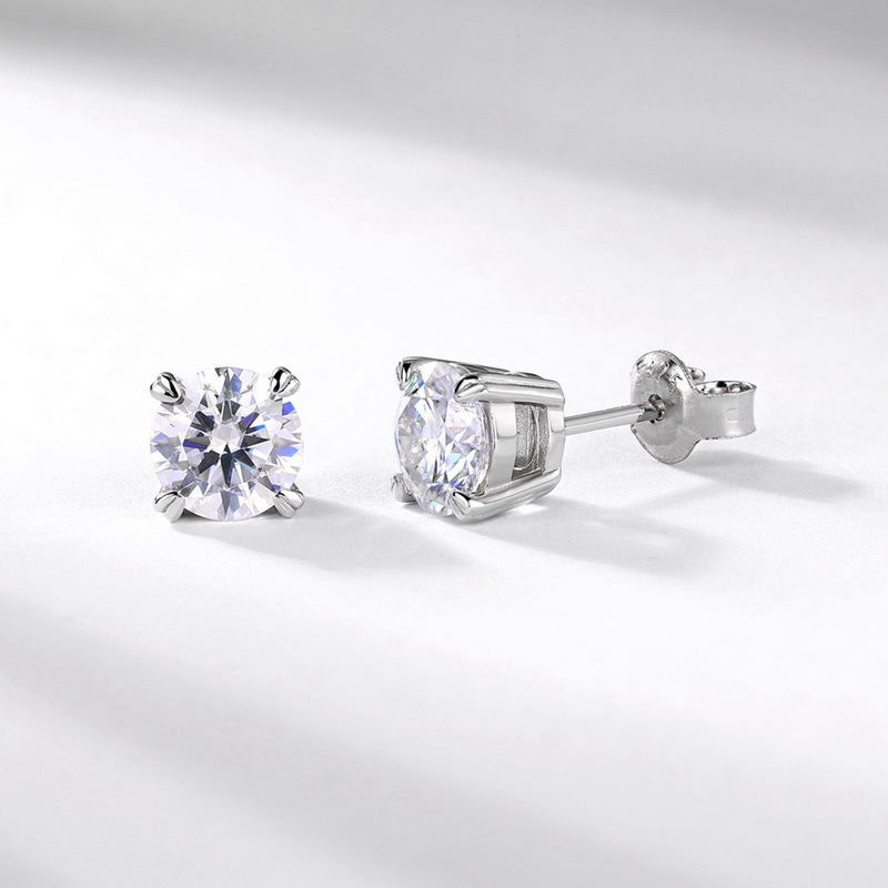 Estilo transfronterizo simple de cuatro garras con incrustaciones de color D Pendientes de moissanita de 1 quilate S925 plata brillante Pendientes de moussan Moda europea y americana