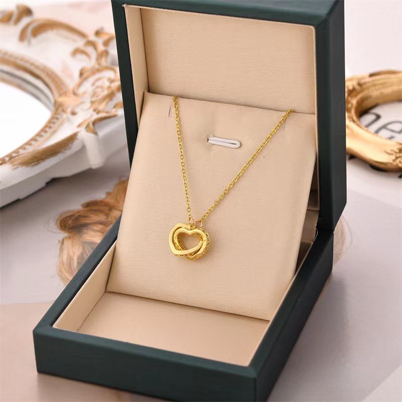 cable chain Chain Type 1 Piece Quantity Holiday Occasion 316 Stainless Steel Material PVD Coated Real Gold Plated Heart Shape Stainless Steel Sweet Waterproof Non Tarnish Necklace