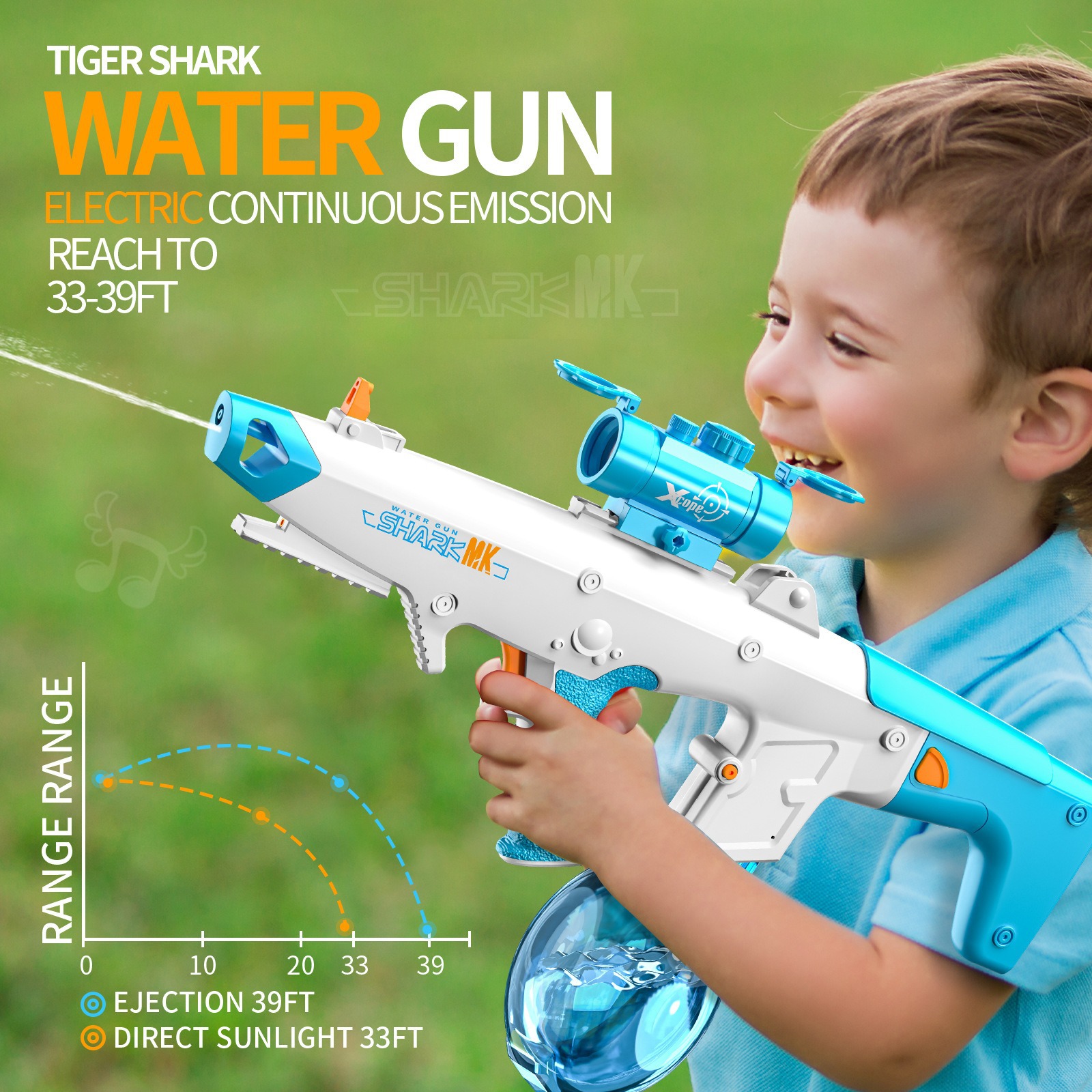 跨境热销虎鲨电动连发高压自动吸水枪大容量夏季大号戏水儿童玩具
