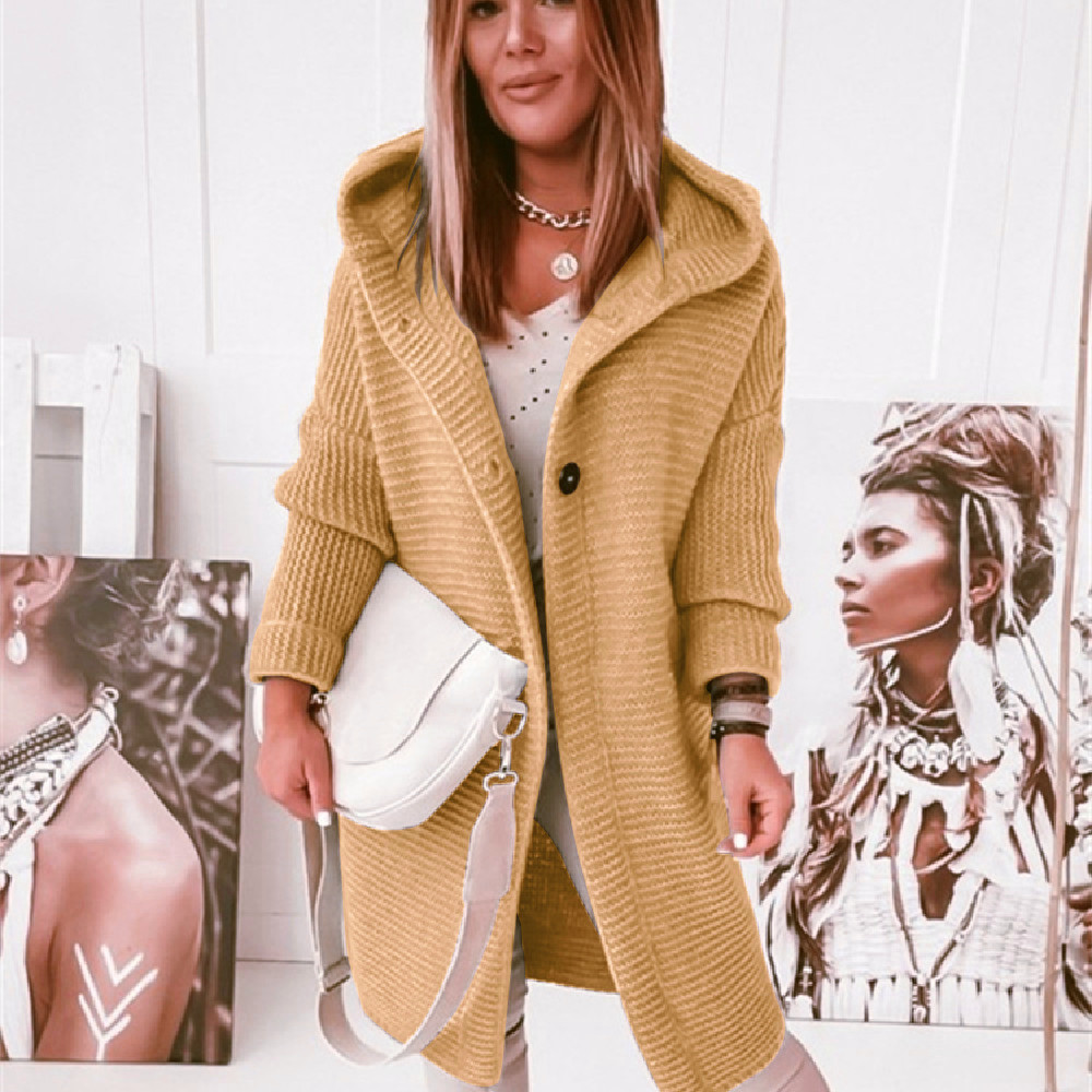 Fashion Solid Color Polyacrylonitrile Fiber Hooded Long Sleeve Regular Sleeve Sweater