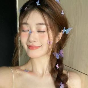 Hot super fairy ins style butterfly hair clip double-layer three-dimensional tulle simulated fairy-style Hanfu ancient Fengshui rhinestone headdress hair