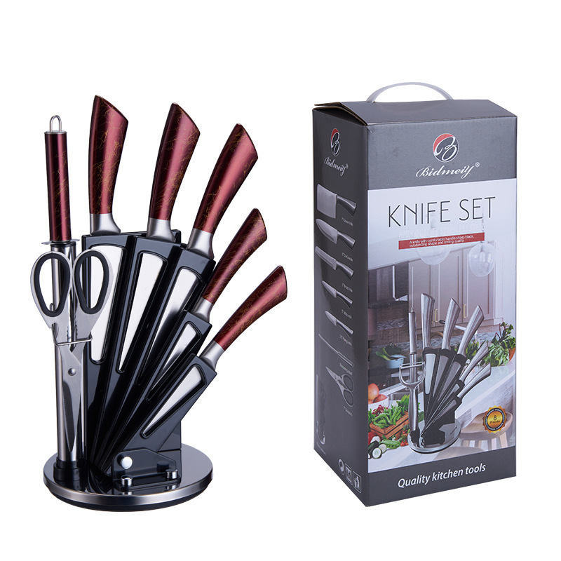 Comercio exterior mango hueco de ocho piezas conjunto de cuchillos de acero inoxidable conjunto de regalo cuchillo cuchillo hogar acrílico cuchillo giratorio