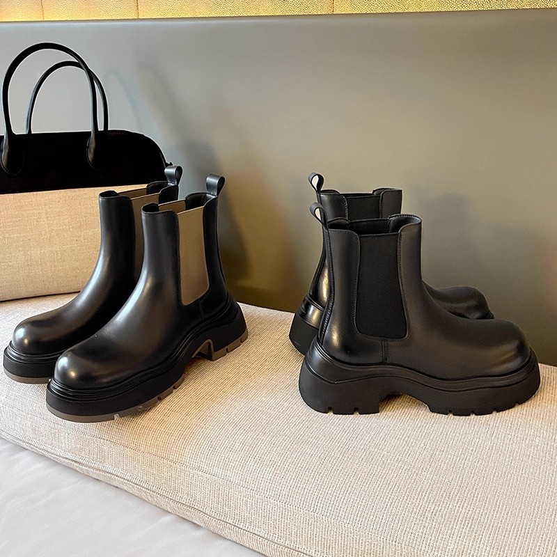 女鞋厚底切尔西靴真皮马丁靴2025年新款时尚英伦风增高烟筒短靴子
