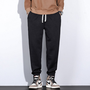 L629 | Plus size men's autumn and winter new geometric puzzle ankle-tied casual pants men's simple loose stretch trousers
