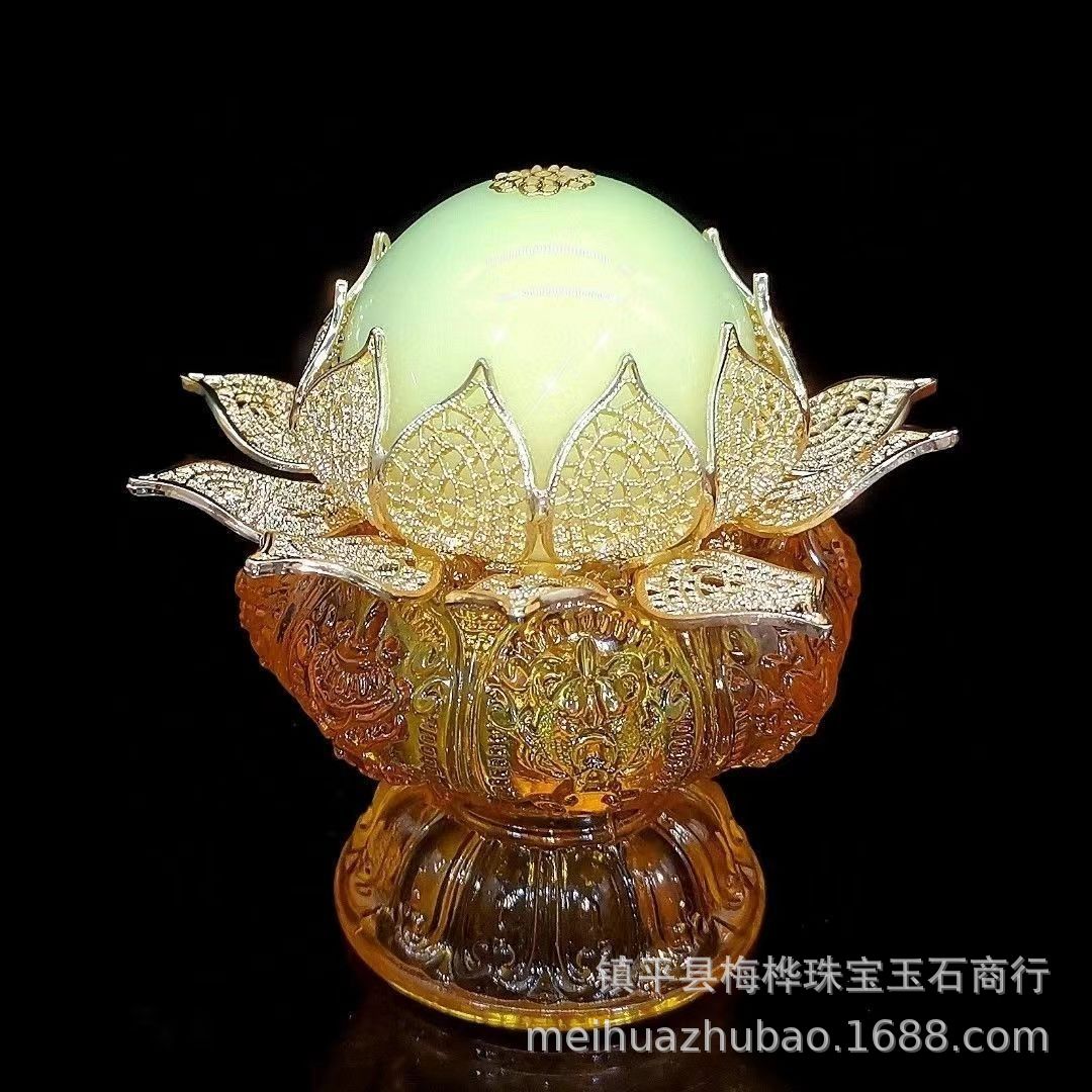 批发原石夜光球宝莲莲花摆件发光夜明珠佛珠琉璃盏夜明珠首饰摆件