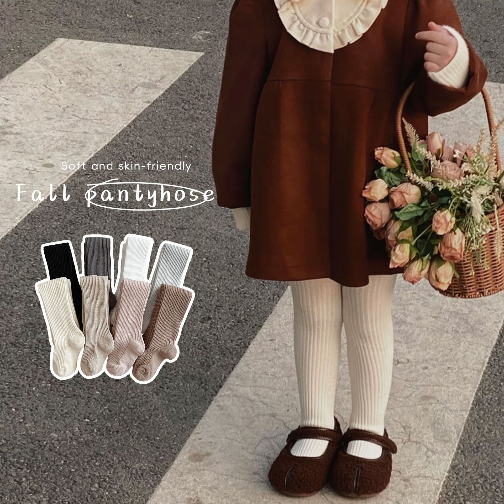 Korean-Style Children's Tights for Spring and Autumn, Class a Girls' Leggings, Footed Solid Color Combed Cotton Open-Crotch Baby Tights