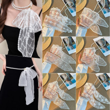 法式超仙珍珠蕾丝腰带女夏季气质甜美多功能飘带丝巾高级感绑发带