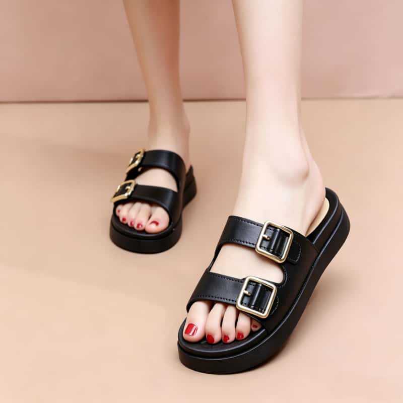 zapatos de madres de mediana edad, zapatos de playa con tacones fríos para mujeres de verano, zapatos de playa cómodos no cansados, anti-deslizantes