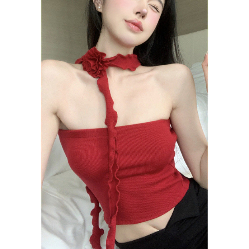 Pure Desire Three-Dimensional Flower Ribbon Vest Women's 2025 Summer Outerwear Design Hot Girl Short Suspender Top