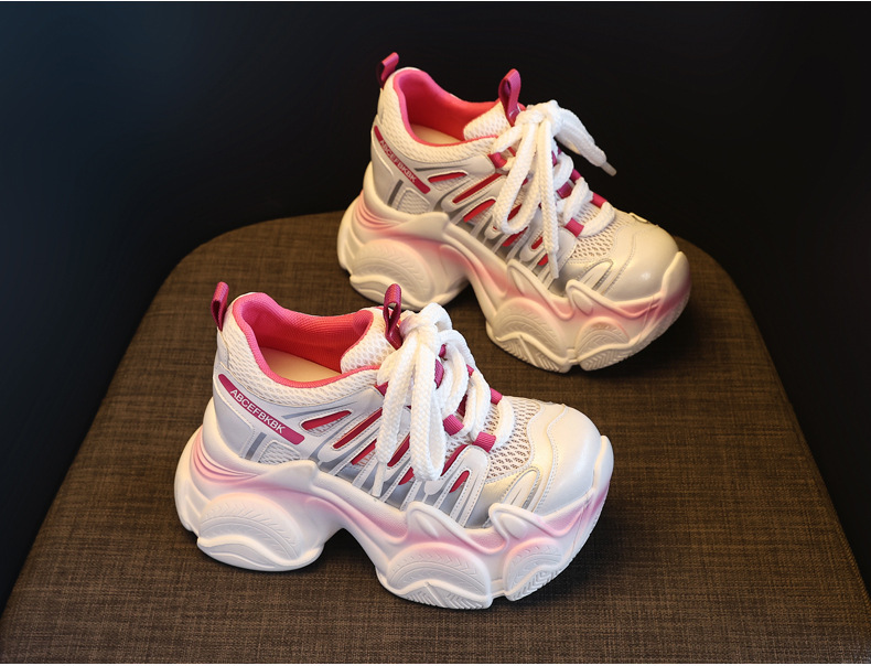 Giày sneaker nữ đế dày chunky tăng chiều cao lưới thoáng khí — màu trắng chi tiết 4