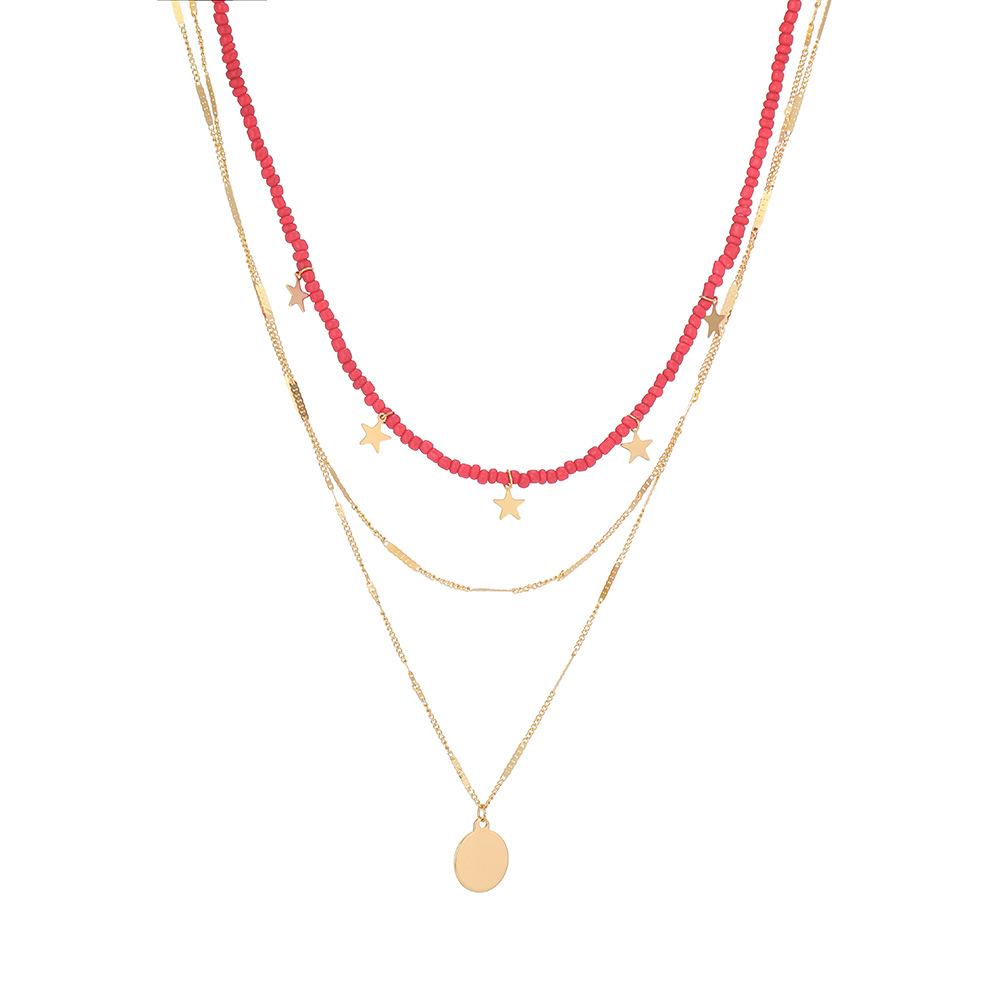 wholesale jewelry retro color beaded star disc pendant necklace nihaojewelry
