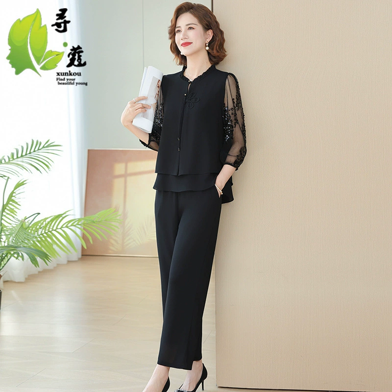 2025 новая весна и лето мама тонкий модный набор высокого класса рубашка женская футболка минус возраст набор из двух частей