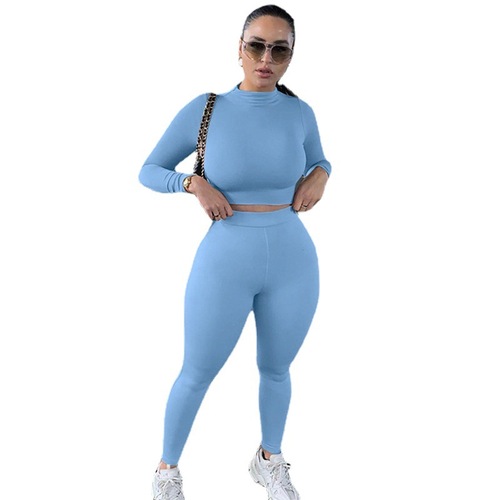 Autumn and Winter Leisure Two-Piece Homecoming Set, European and American Body-Fitting Long-Sleeve Sports Suit for Women