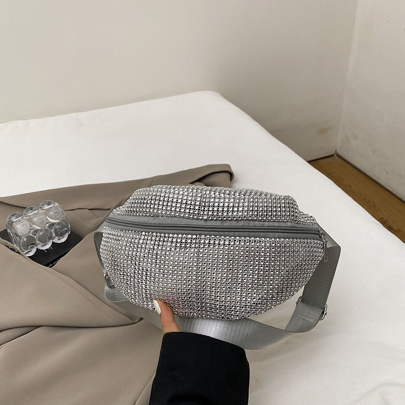 2025 Summer New Korean Style Ins Fashionable Woven Foreign Trade Waist Bag Women's Fashionable Crossbody Shoulder Chest Bag with Diamond