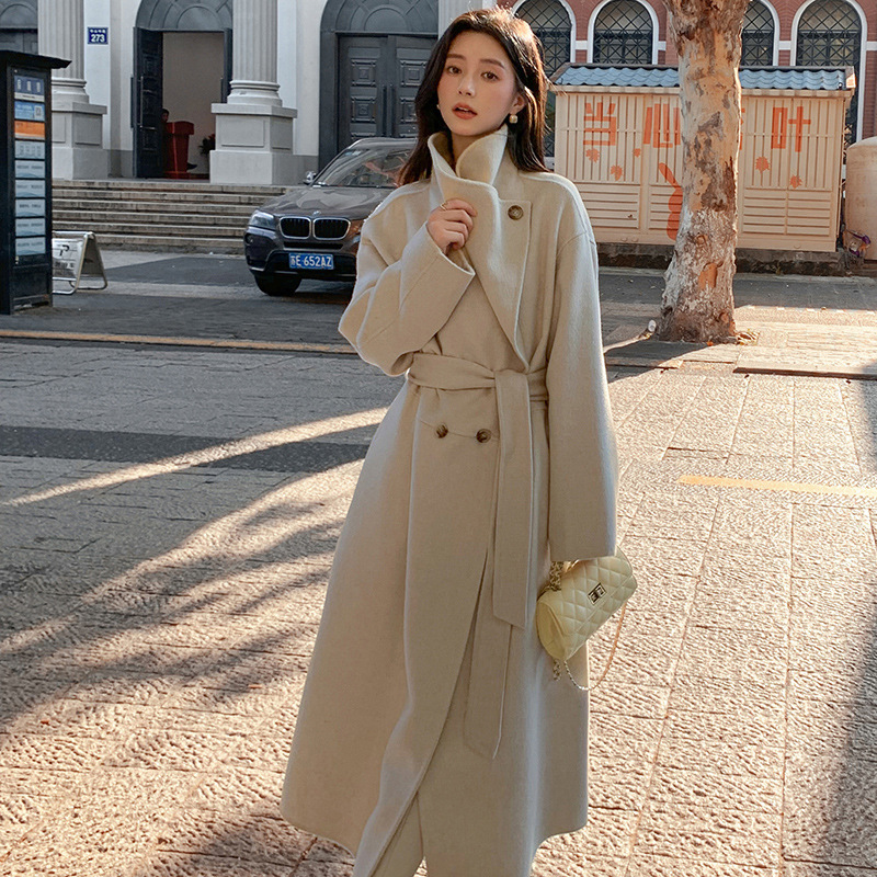 Foreign-style multi-collar camel velvet double-sided velvet coat women's autumn and winter new fashion thickened long wool coat