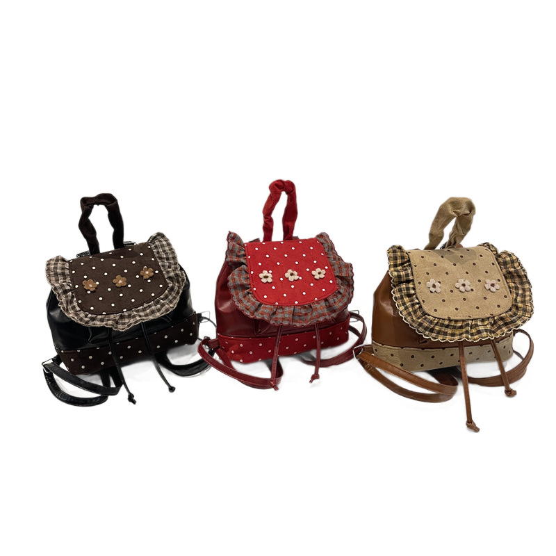 Women's Floral Polka Dot Backpack Vintage College Style Daypack_voghion.com