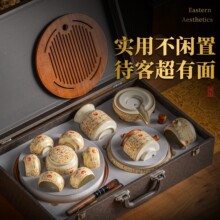 敦煌金银错汝窑懒人泡茶神器功夫茶具茶盘套装家用自动泡茶壶高档
