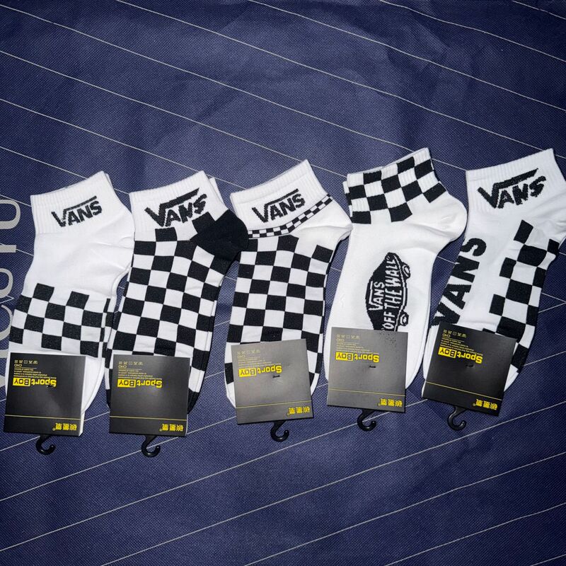 Sports Skateboard Checkered Adidas Low-Cut Short Socks Men's Ankle Socks European and American Trendy Brand Checkerboard Black and White Gray