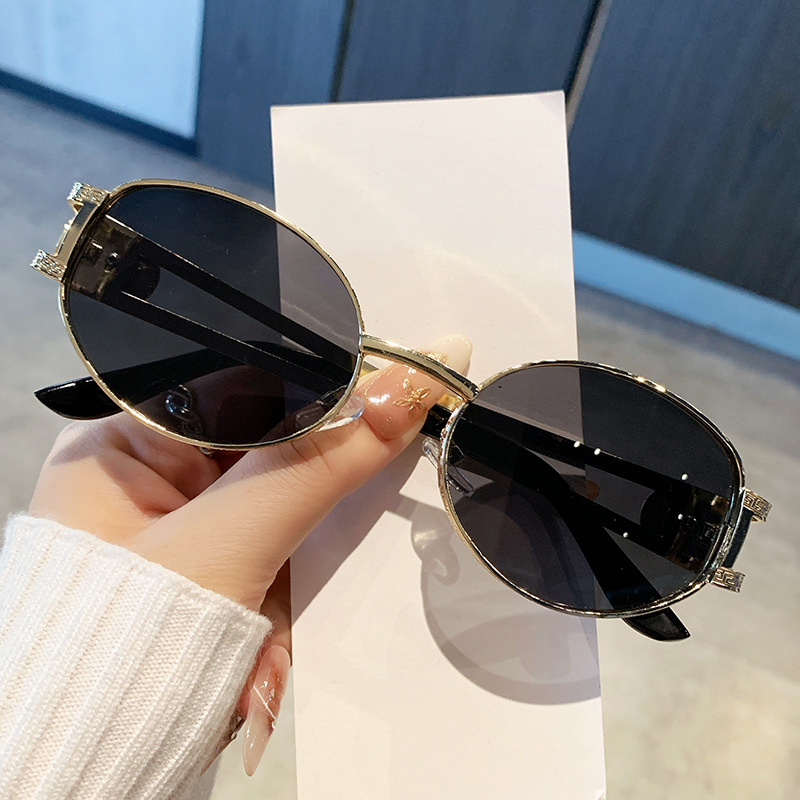 金属双梁复古墨镜女椭圆小框网红同款人头像防紫外线太阳眼镜欧美