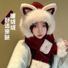 かわいいキツネの耳の毛の帽子の子供の秋冬の帽子は首を囲みます。