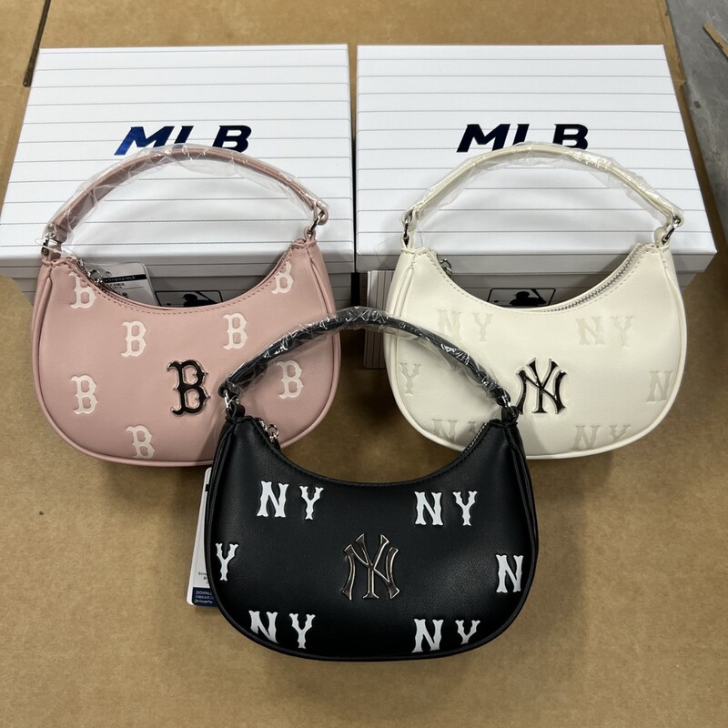 New Mlb Leather Label Underarm Bag Ny Handbag Couple Retro Vintage Fashion Versatile Shoulder Bag Commuter Women's Bag