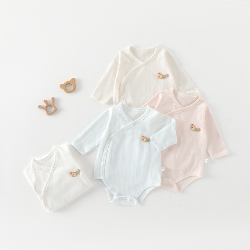 Newborn Baby Romper Summer Jacquard Long-Sleeve Triangle Jumpsuit Sleepwear Thin Style Unisex Baby Onesie