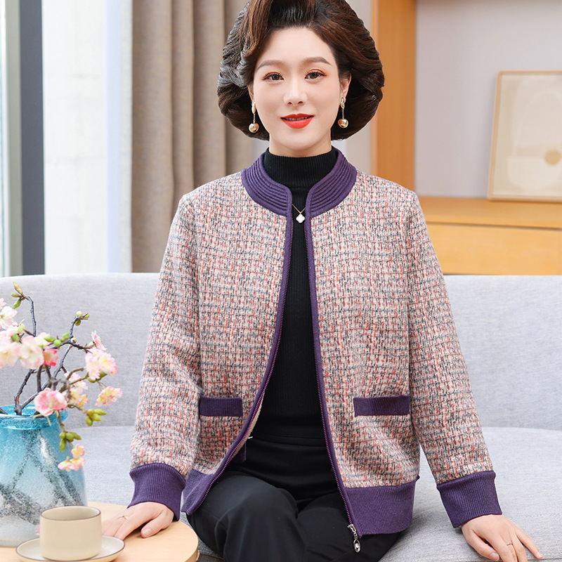 중년 및 노인 겨울 스웨터 코트 할머니 기모 카디건 옷 노부인 두꺼운 60 세 가을과 겨울 코트