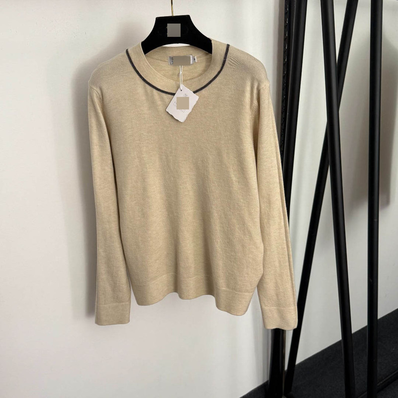 Nanyou High-End Quality Simple Bc Old Money Style New Bead Chain Decorated Round Neck Long-Sleeve Cashmere Knit Base Shirt Nanyou High-End Quality Simple Bc Old Money Style New Bead Chain Decorated Round Neck Long-Sleeve Cashmere Knit Base Shirt