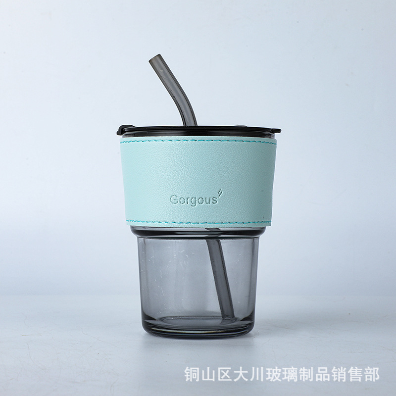 Taza de bambú en línea logotipo de apertura impresión de taza de vidrio de paja de café de desayuno taza de leche taza de agua