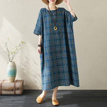 2024夏季棉麻连衣裙女原创设计文艺复古中式中长款民族风长裙袍