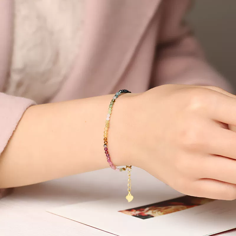 Браслет маленького дизайна Rainbow tourmaline бренда, интернет-знаменитость, 2 мм, градиент, стиль легкой роскоши