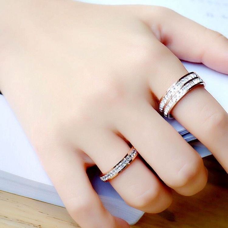 Fashion U Shape Titanium Steel Inlay Zircon Rings display picture 4