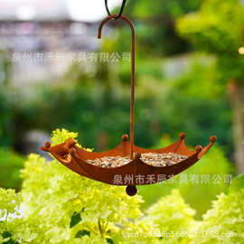 跨境爆款生锈雨伞，伞形喂鸟器花园庭院挂件金属工艺品