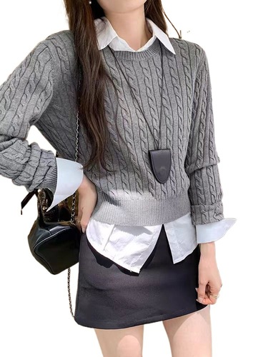 Satin Ribbed Collar Knit Top with Cotton Inner Layer Women's 2025 Autumn/Winter Fitted Base Short Top