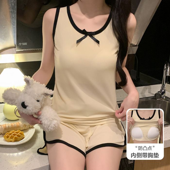 Traje de chaleco de pecho con hilo de seda de hielo transfronterizo pijamas mujeres verano fresco servicio a domicilio deportivo traje de pantalones calientes naranja
