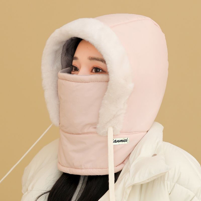 羽绒雷锋帽女冬围脖一体百搭加厚保暖套头全脸防风骑车头盔帽子男|undefined