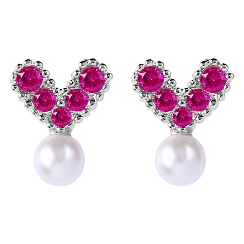 Pendientes de perlas en forma de corazón de plata esterlina S925 pendientes simétricos de mujer pendientes incrustados en diamantes elegantes pendientes de cristal simples japoneses y coreanos