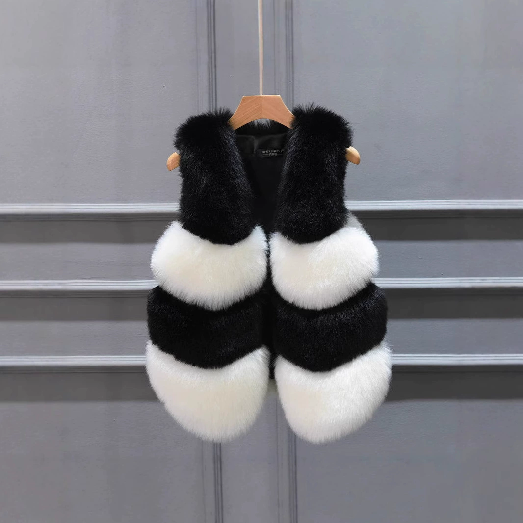 Трансграничный новый флис меха жилет куртка для женщин короткий осенний и зимний черно-белый сшитый кожаный шерстяной жилет