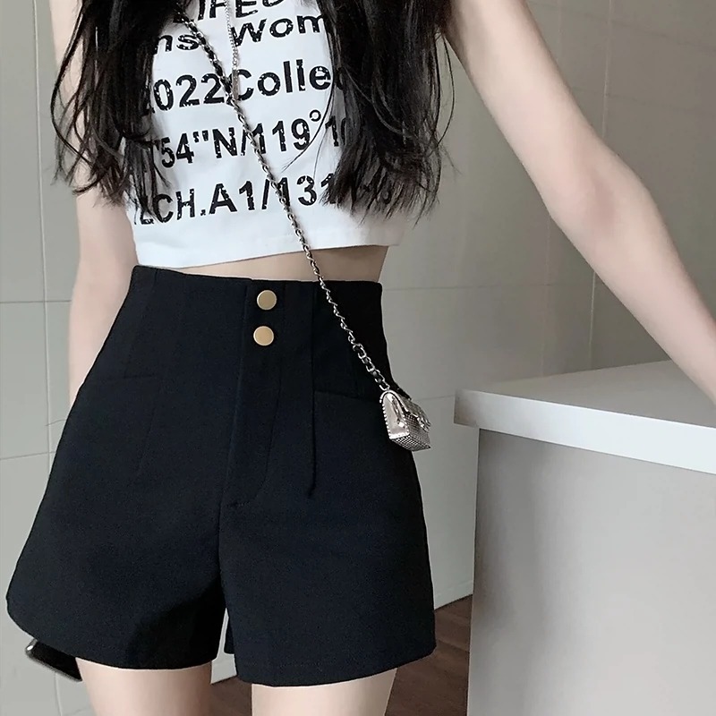 High waist shorts women's outdoor wear spring 2023 new A- line ultra high waist wide leg slimming casual hot pants ins fashion