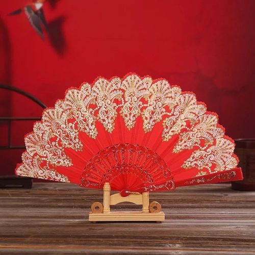 Chinese folk dance Hanfu fairy princess perform fan  for women girls Square Dance Wing Chun Dance Fan Ladies Folding Lace Performance Plastic Fan