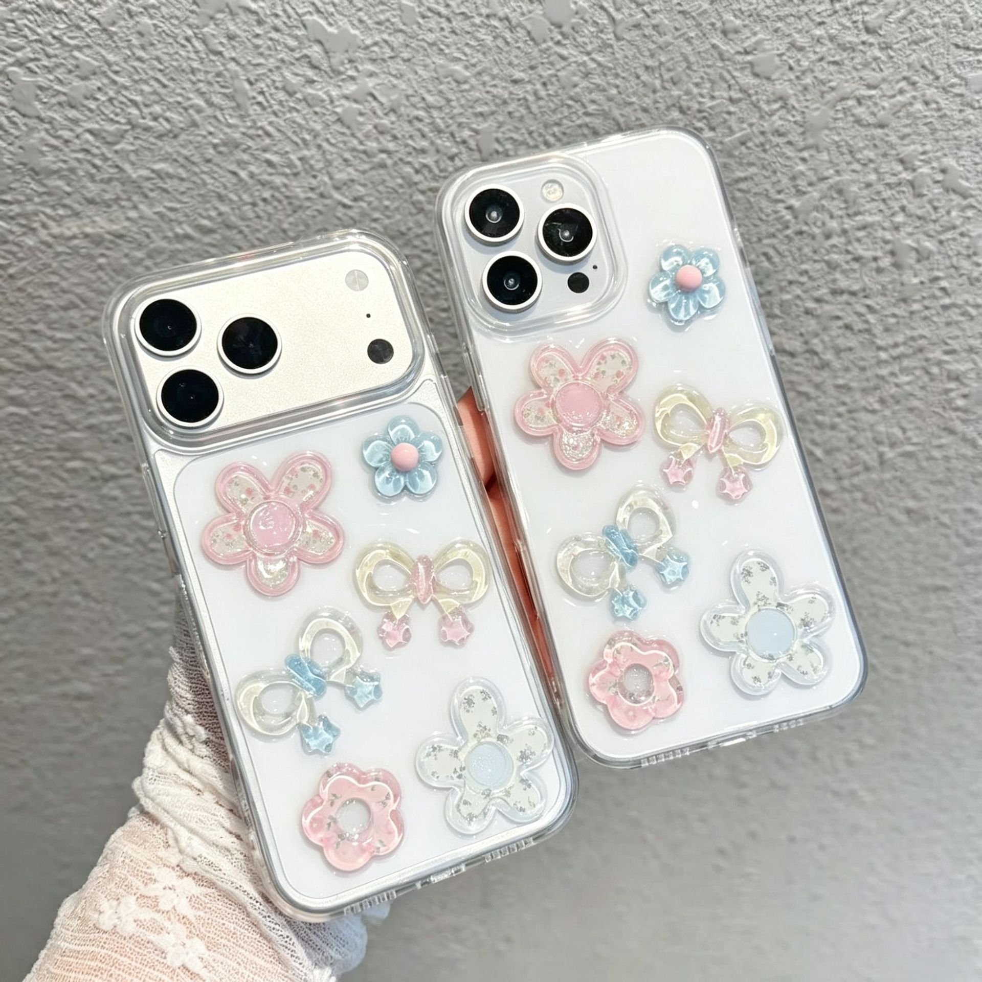 适用苹果18promax手机壳iphone17pro滴胶花朵蝴蝶结16新款15全包X
