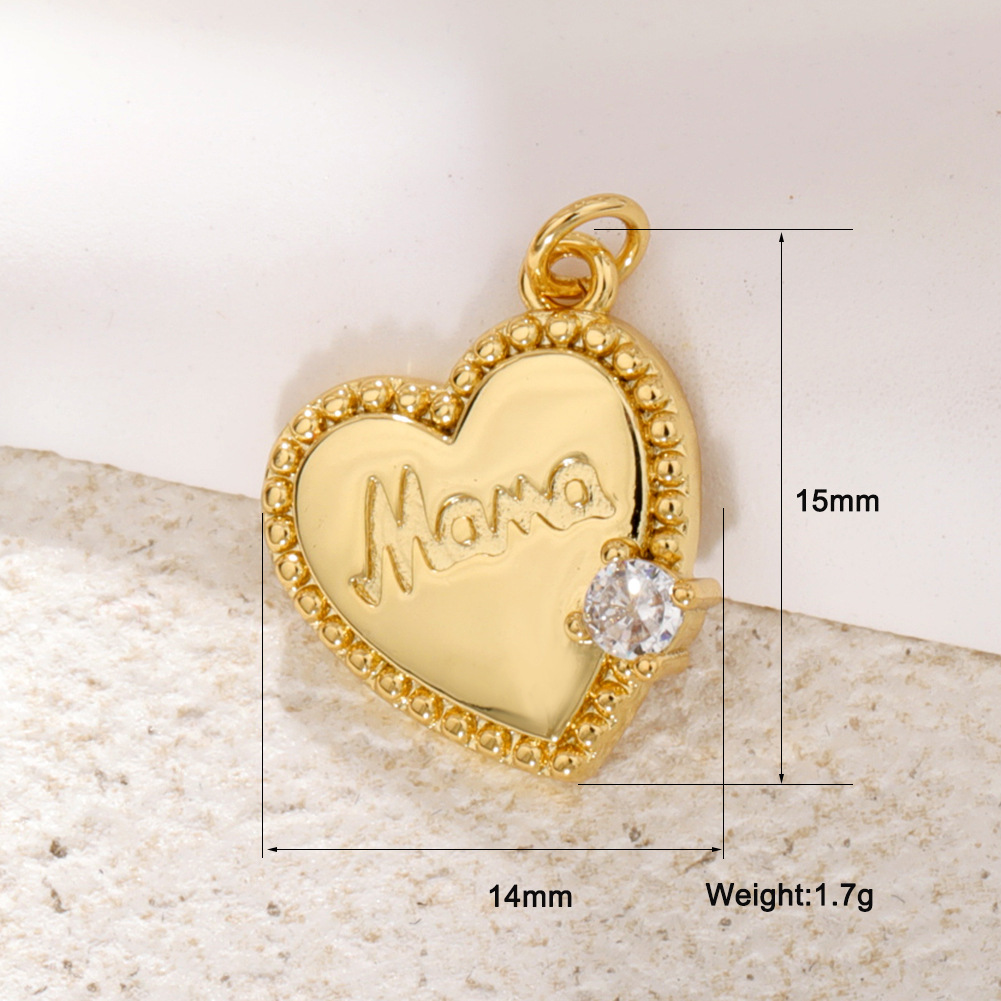 1g Weight Pendant Jewelry Making Type 1 Piece Quantity Daily Occasion Copper Material Mother'S Day Festival Letter, Heart Shape Pattern All Seasons Season Unisex Gender Enamel Design Shiny Style 1 Piece Copper Letter Heart Shape Pendant 17