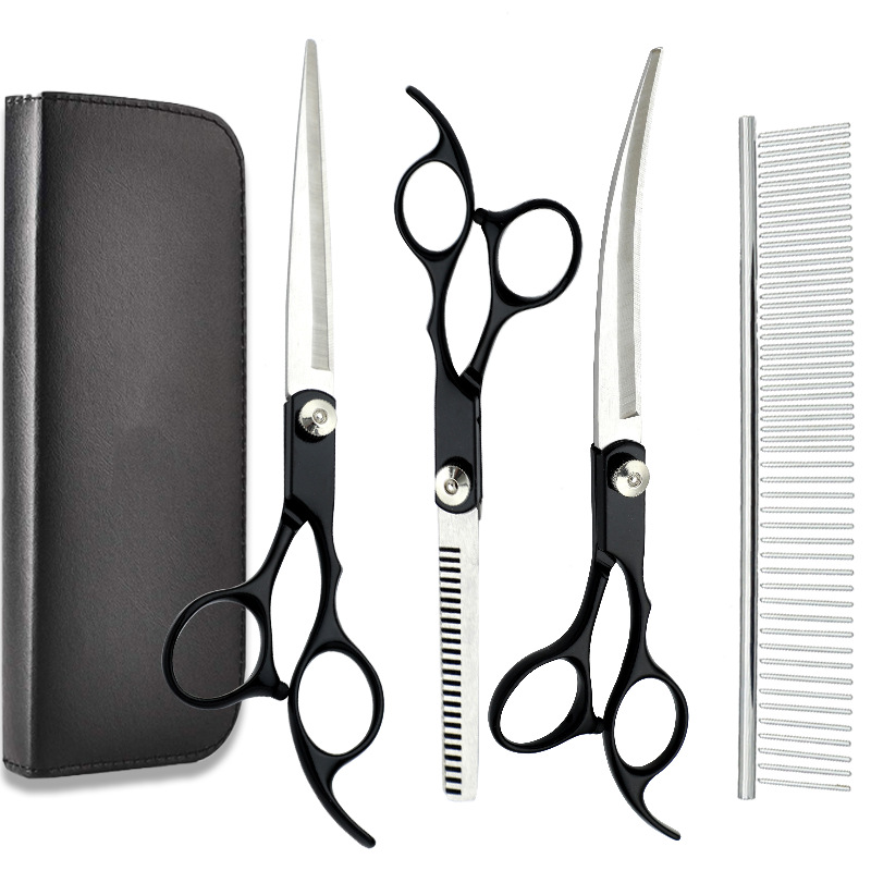 Tijeras de belleza para mascotas directas de fábrica tijeras de corte de pelo de perro tijeras planas profesionales tijeras curvas Teddy corte de pelo tijeras de belleza traje