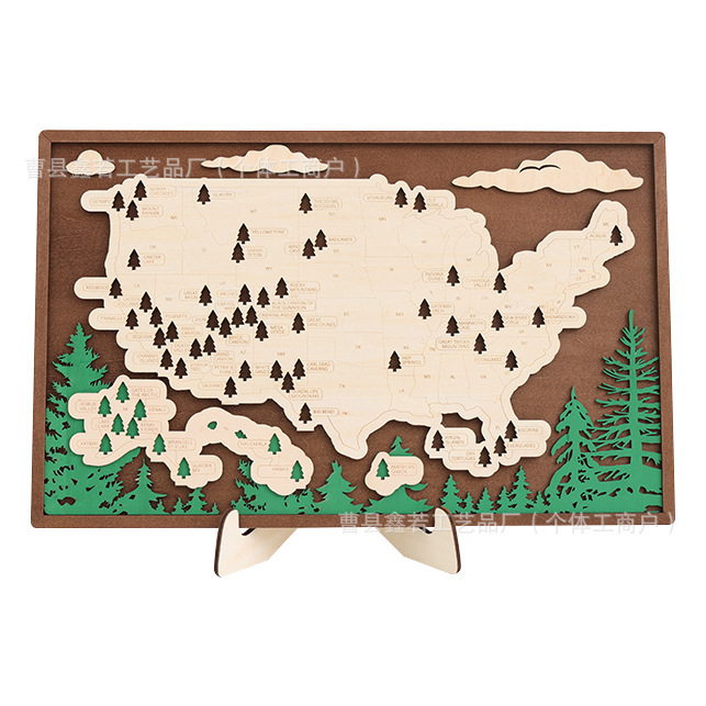 アメリカ旅行地図木彫り旅行地図寝室の家の装飾装飾品クロスボーダー木製工芸品|undefined