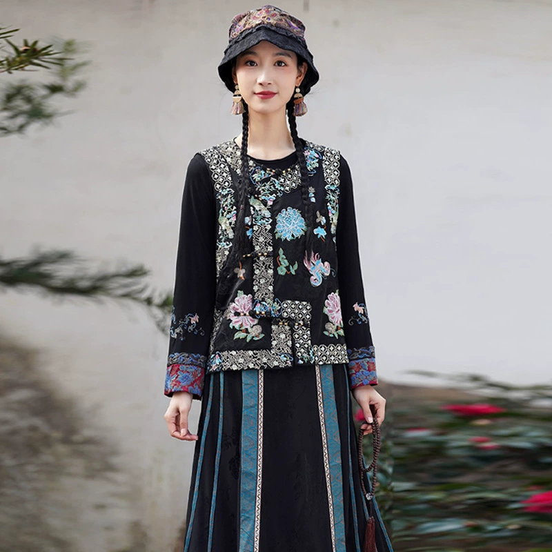 Этническая женская весенняя одежда ретро тяжелая вышивка короткая жемчуг новый китайский жакет куртка национальный стиль жилет топ